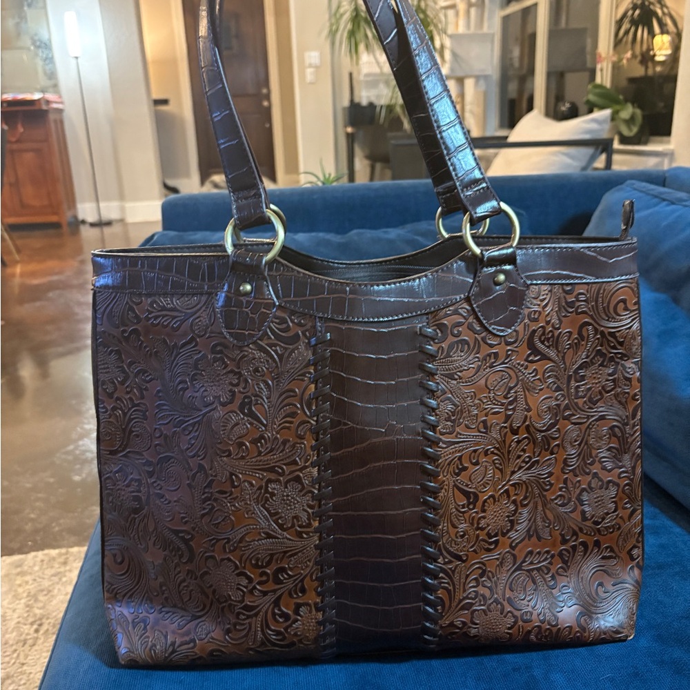 Coldwater Creek Brown Embossed Tote
